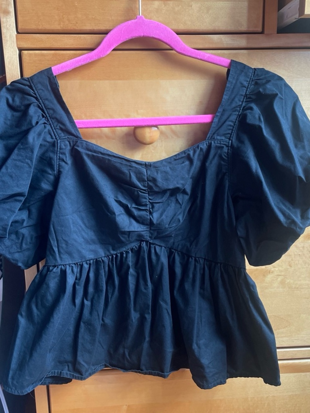 Old Navy Black Puff-Sleeve Peplum Blouse